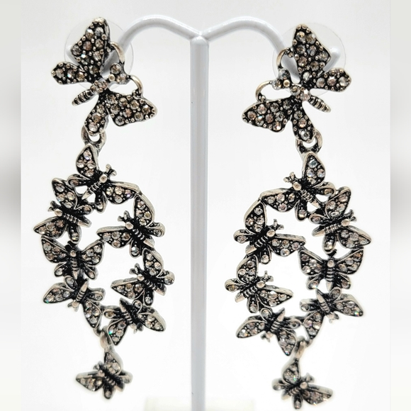 Oscar de la Renta Clear Diamond Swarovski Crystal Butterfly Dangle/Drop Earrings - Picture 4 of 13